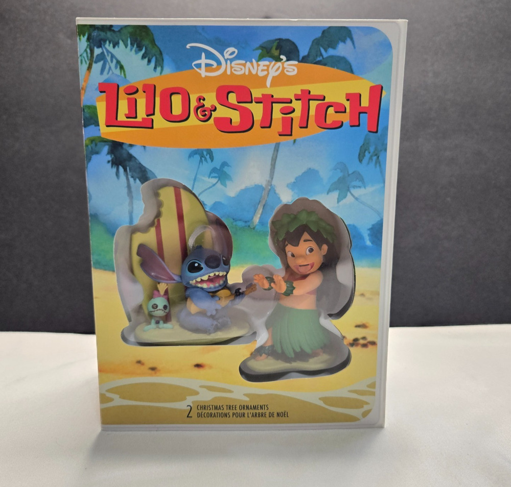 Disney Lilo & Stitch Hallmark Christmas Ornaments Set of 2 Hula Ukulele Box